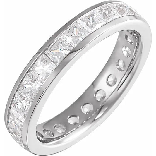 14 Karats White Gold Eternity Ring set with Square Diamonds