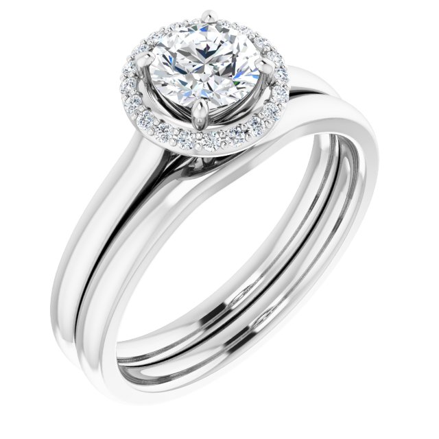 Bague De Fiançailles Diamant Halo Or Blanc