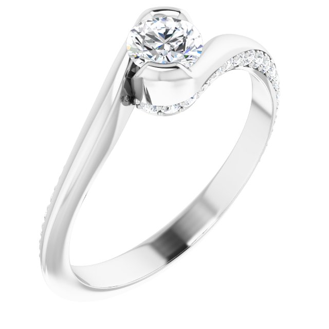 Bague De Fiançailles Diamant Coupe Ronde Pavé Or Blanc