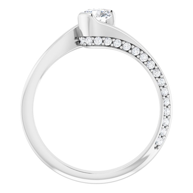 Bague De Fiançailles Diamant Coupe Ronde Pavé Or Blanc