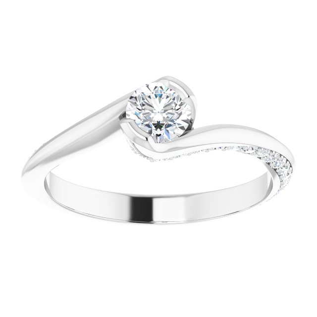 Bague De Fiançailles Diamant Coupe Ronde Pavé Or Blanc