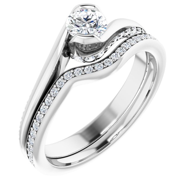 Bague De Fiançailles Diamant Coupe Ronde Pavé Or Blanc