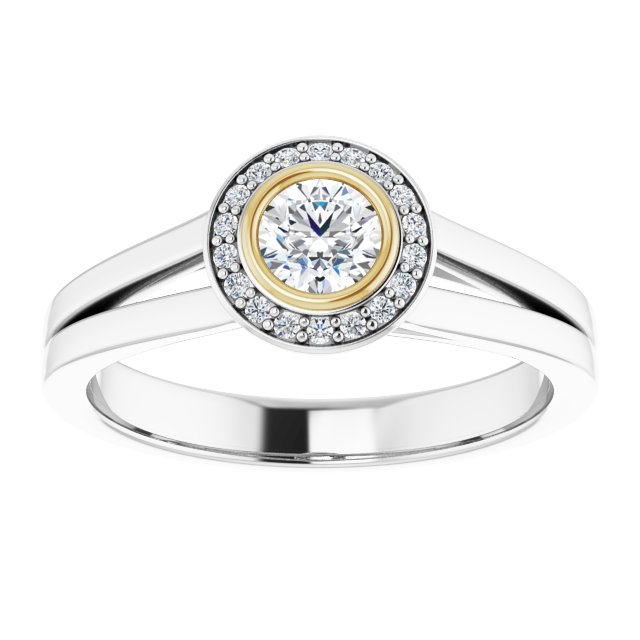 Bague De Fiançailles Diamant Halo Or Blanc et Jaune