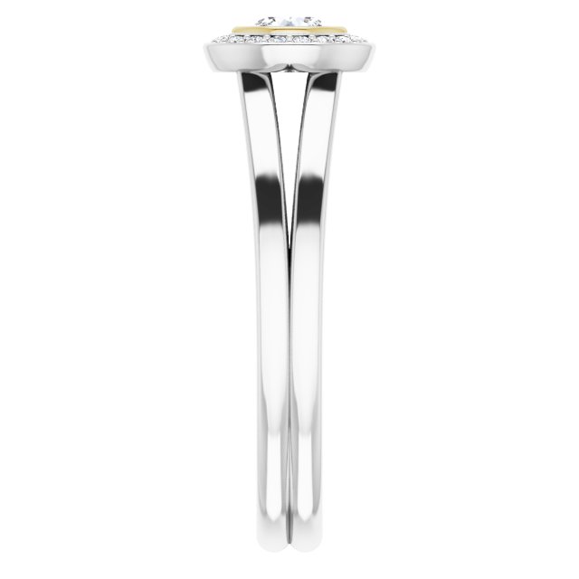 Bague De Fiançailles Diamant Halo Or Blanc et Jaune