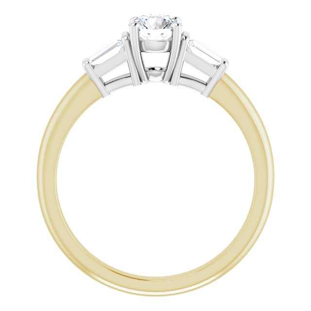 Bague De Fiançailles Diamant Coupe Ronde Et Baguettes Or Jaune Et Blanc