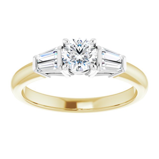 Bague De Fiançailles Diamant Coupe Ronde Et Baguettes Or Jaune Et Blanc