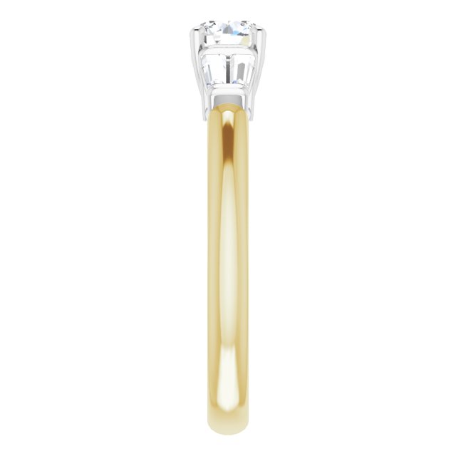 Bague De Fiançailles Diamant Coupe Ronde Et Baguettes Or Jaune Et Blanc
