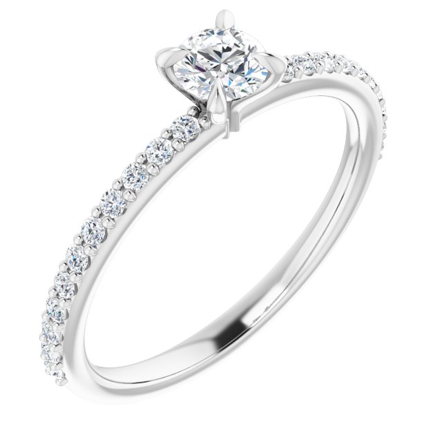 Bague De Fiançailles Diamant Coupe Ronde Pavé Or Blanc