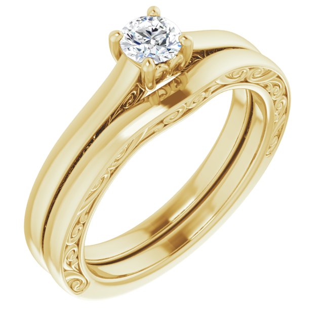 Bague de Fiançaille Antique Solitaire Or jaune Diamant 4 Griffes