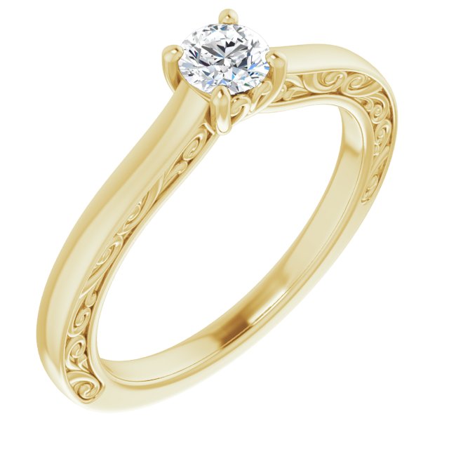 Bague de Fiançaille Antique Solitaire Or jaune Diamant 4 Griffes