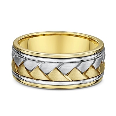 Jonc Tressé 9mm pour Homme en Or Jaune et Blanc 14 Karats