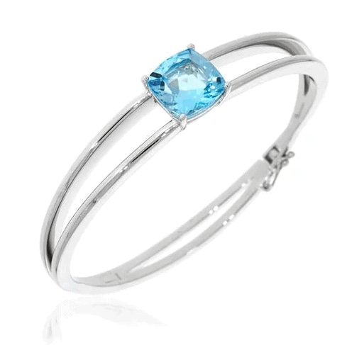 Bracelet de type bangle en argent 925 fini au rhodium serti d'une topaze bleue