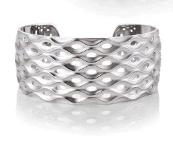 Bracelet rigide moderne en argent 925 avec un fini au rhodium fini poli et satiné