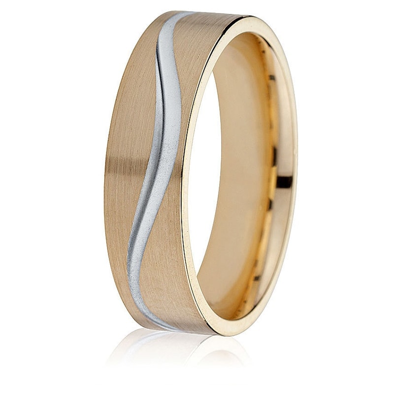 Jonc Gravé 6mm pour Homme en Or Jaune et Blanc 14 Karats Fini Poli et Satiné
