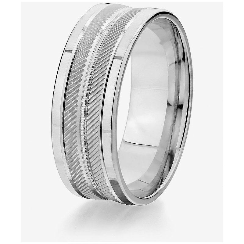 Jonc Gravé 8mm Fini Satiné pour Homme en Or Blanc 14 karats