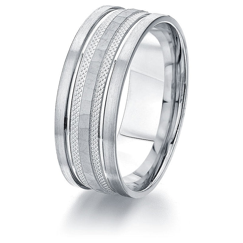 Jonc Gravé pour Homme 8 mm en Or Blanc 14 karats