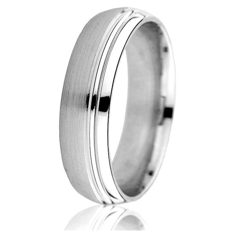 Alliance Gravé Bombé 6mm pour Homme en Or Blanc 14 Karats