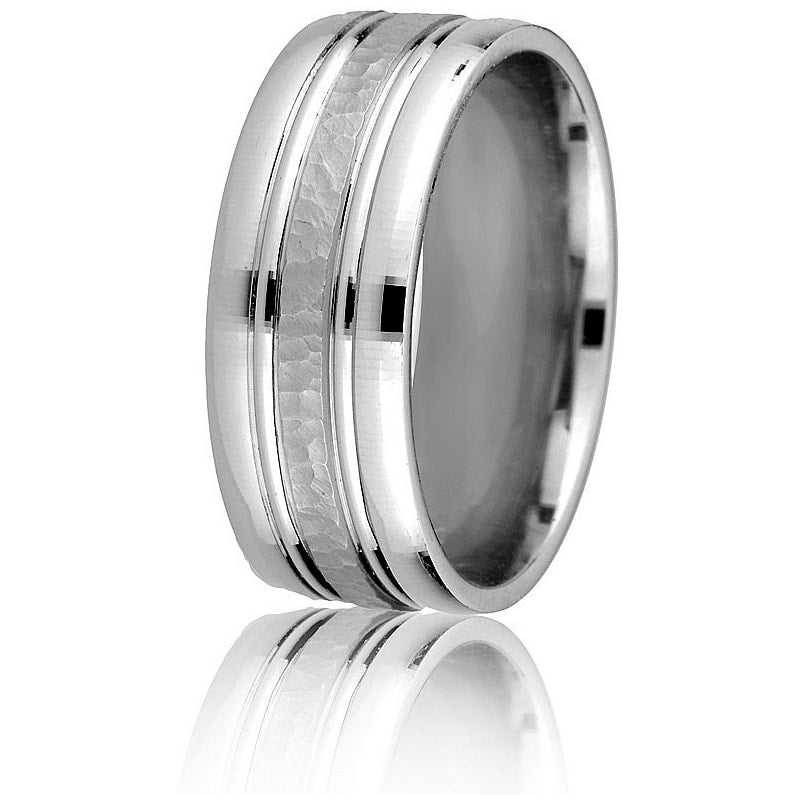 Jonc Gravé 8mm pour Homme en Or Blanc 14 Karats