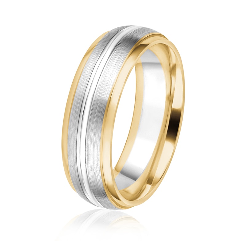 Jonc Gravé 6mm pour Homme en Or Jaune et Blanc 14 Karats