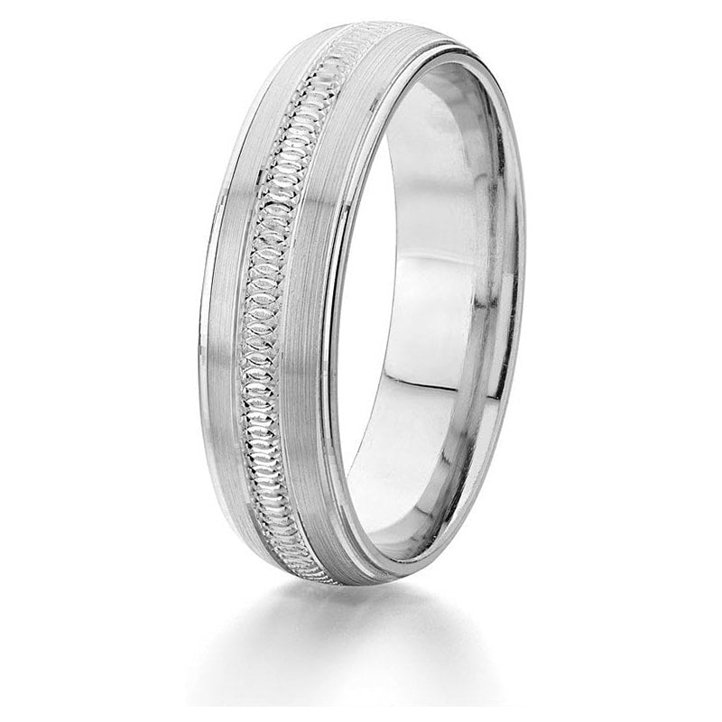 Jonc Gravé 6mm pour Homme en Or Blanc 14 Karats