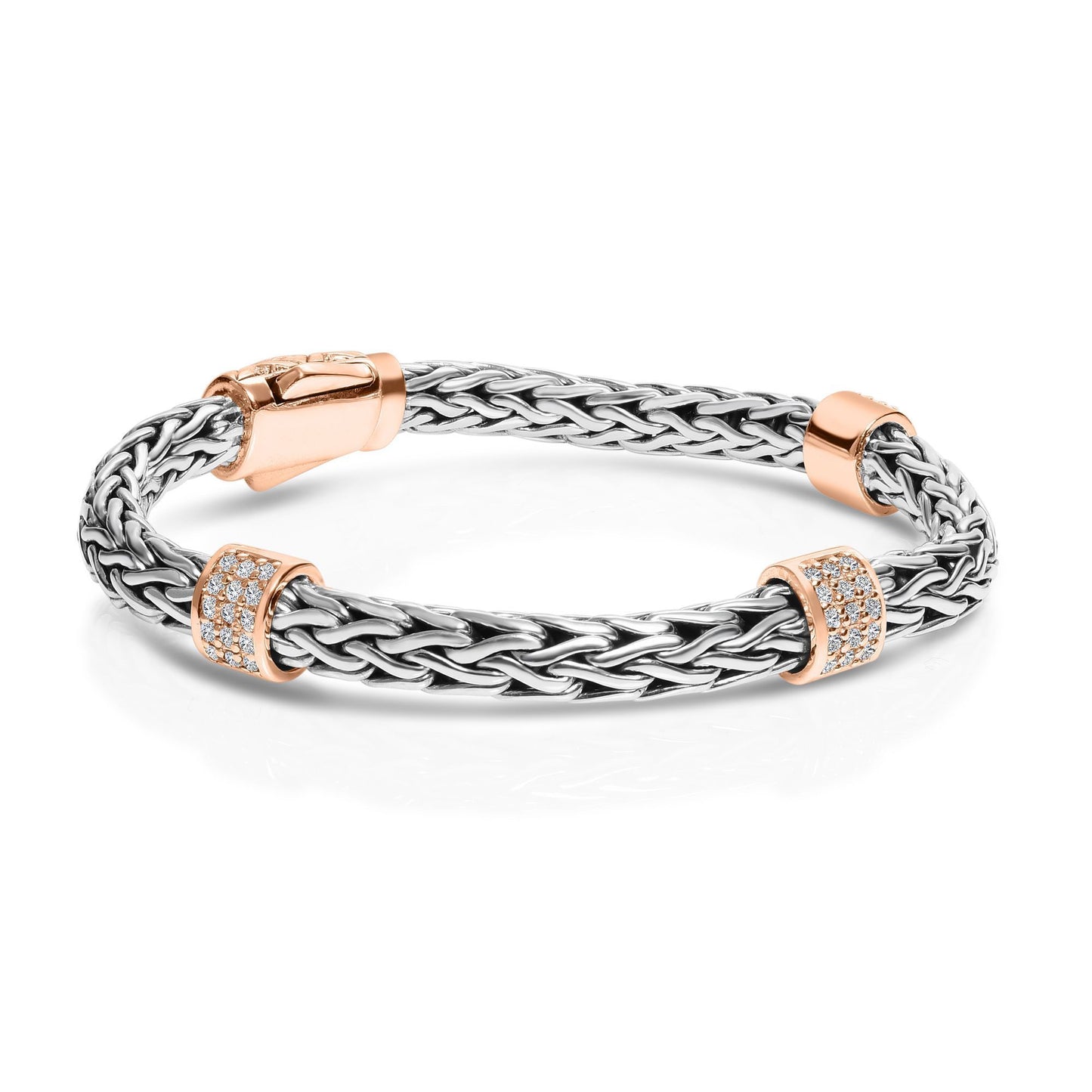 Bracelet en Argent 925, Saphir Blanc et Or Rose Plaqué