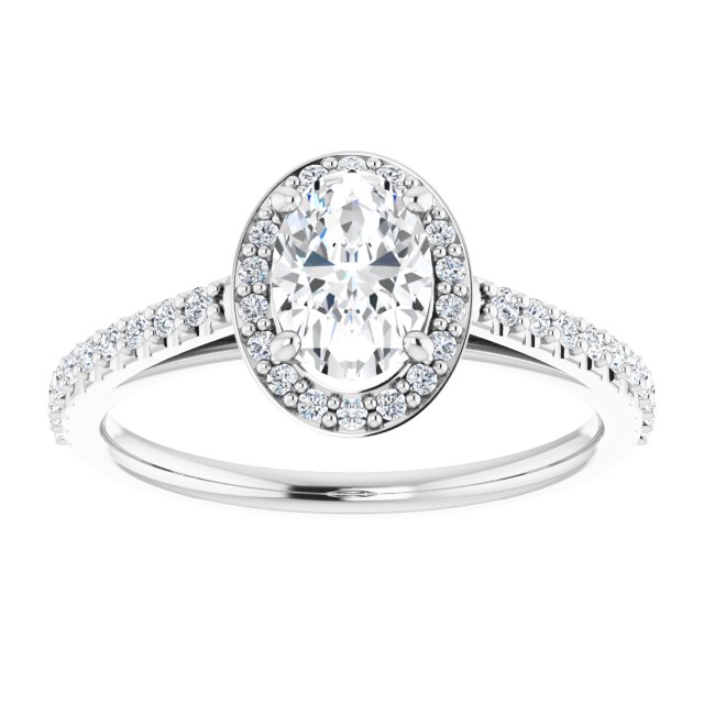 Bague De Fiançailles Diamant Ovale Halo Or Blanc