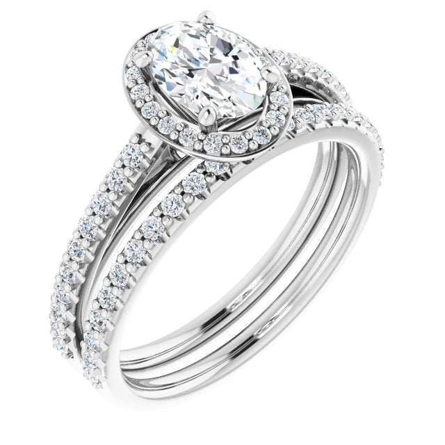 Bague De Fiançailles Diamant Ovale Halo Or Blanc
