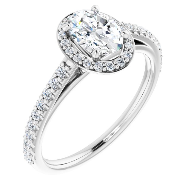 Bague De Fiançailles Diamant Ovale Halo Or Blanc