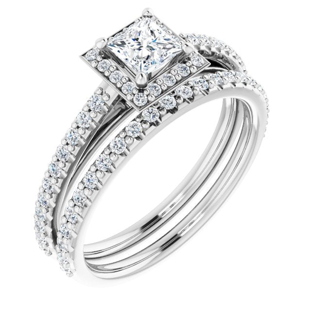 Bague de Fiançaille Halo Or blanc et Diamant