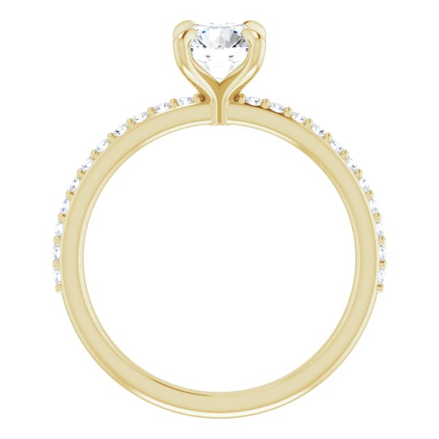 Bague De Fiançailles Diamant Coupe Ronde Pavé Or Jaune