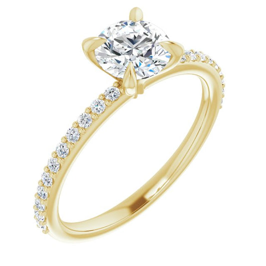 Bague De Fiançailles Diamant Coupe Ronde Pavé Or Jaune
