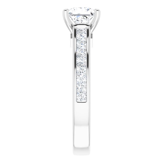 Bague De Fiançailles Diamant Coupe Princesse Pavé Or Blanc