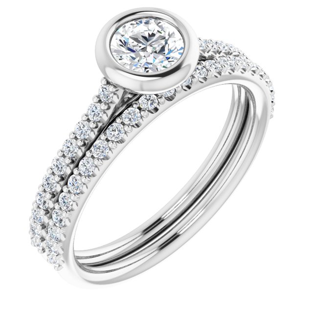 Bague de Fiançaille Solitaire Et Pavé Or Blanc Diamant