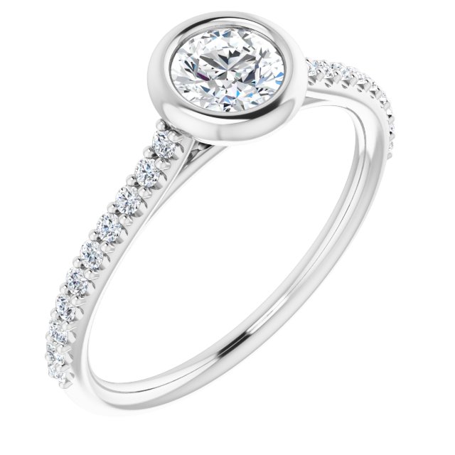 Bague de Fiançaille Solitaire Et Pavé Or Blanc Diamant