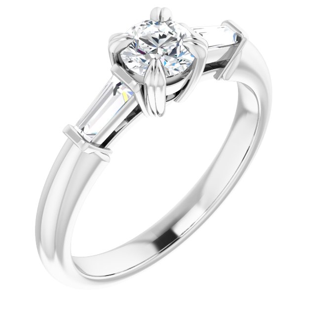 Bague De Fiançailles Diamant Coupe Ronde Et Baguettes Or Blanc