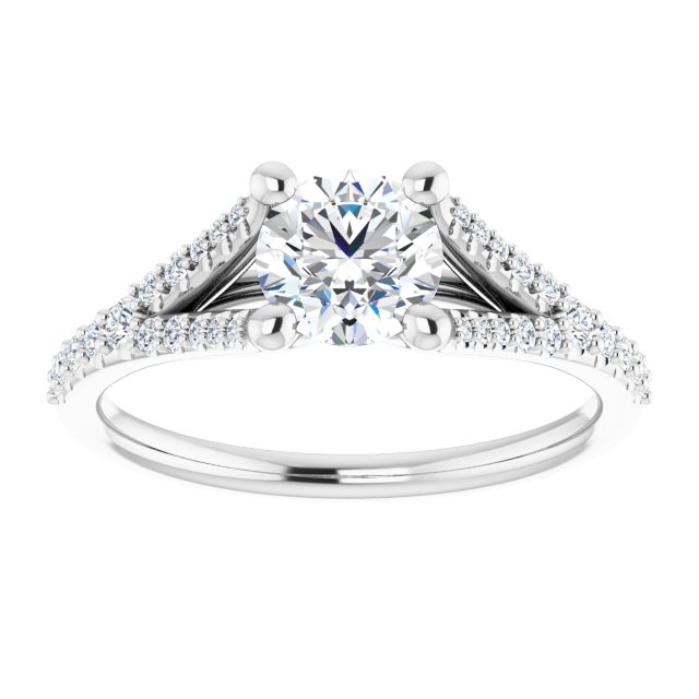 Bague De Fiançailles Diamant Coupe Ronde Pavé Or Blanc