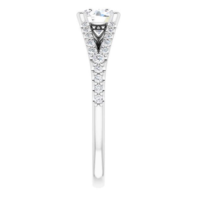 Bague De Fiançailles Diamant Coupe Ronde Pavé Or Blanc