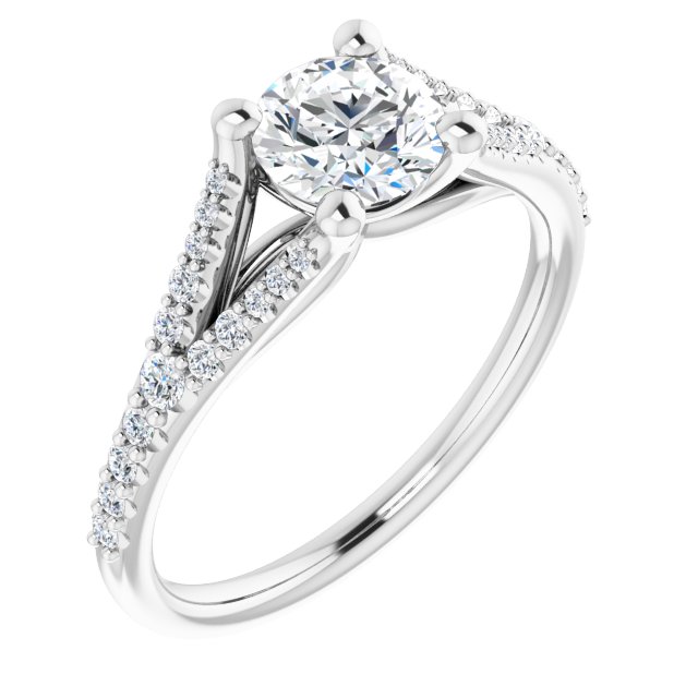 Bague De Fiançailles Diamant Coupe Ronde Pavé Or Blanc