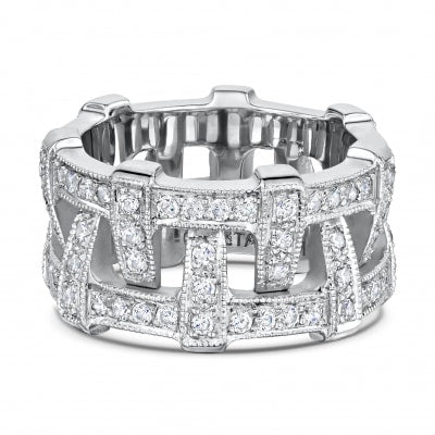 Jonc Éternité 12mm en Or Blanc 14 Karats Pavé de 1.47 Carats de Diamants