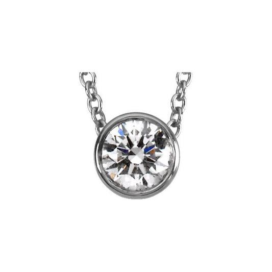 Pendentifs Solitaire Diamant Taille Rond Sur Collet En Or Blanc 14 Karats