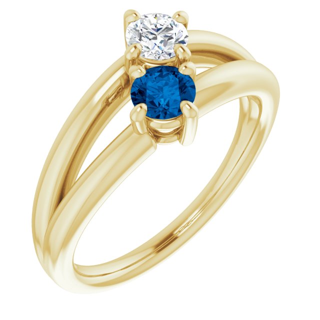 Bague Sertie D'un Diamant et D'un Saphir Bleu En Or Blanc
