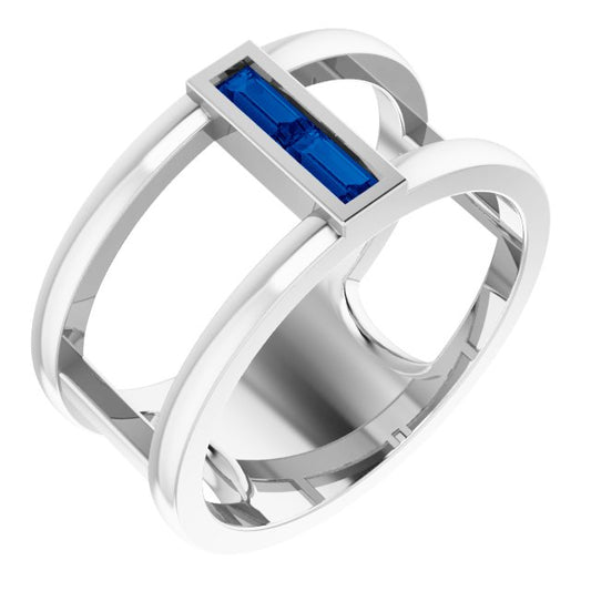 Bague Sertie De Deux Saphirs Baguettes Bleus En Or Blanc