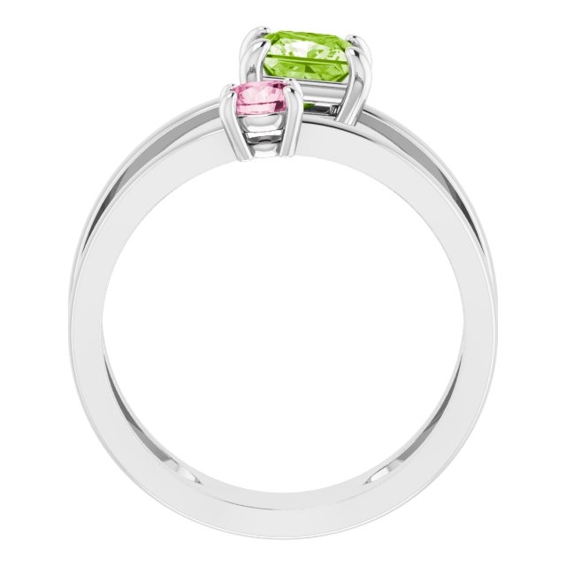 Bague Sertie D'un Peridot Taille Princesse et D'une Tourmaline Rose Taille Rond