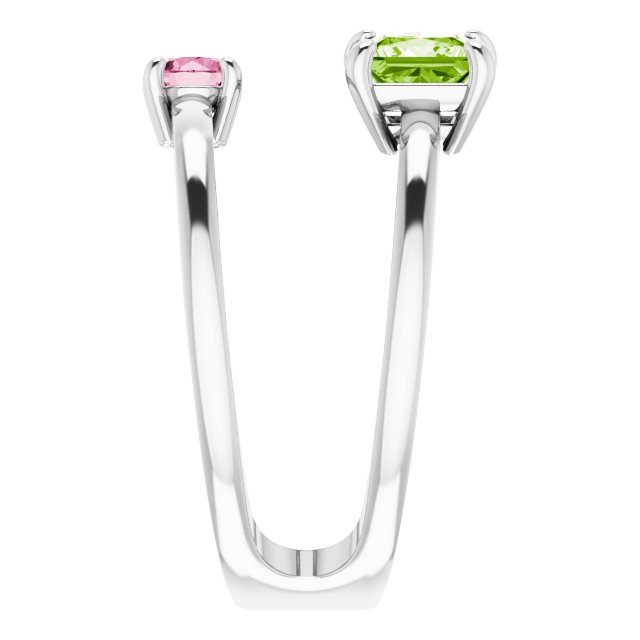 Bague Sertie D'un Peridot Taille Princesse et D'une Tourmaline Rose Taille Rond