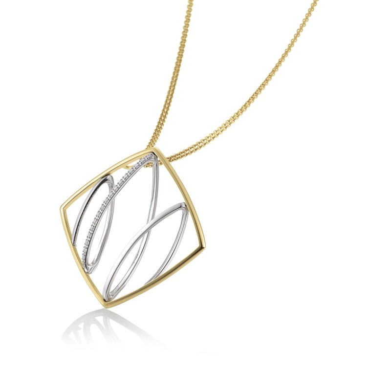 Pendentif moderne or blanc et jaune 14 Karats serti de diamants