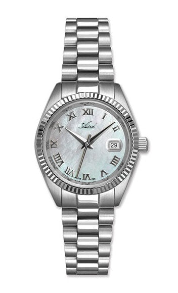 Montre Aird pour dame en acier Mouvement suisse Eta Verre saphir cadran nacre de perle  étanche 5 Atm