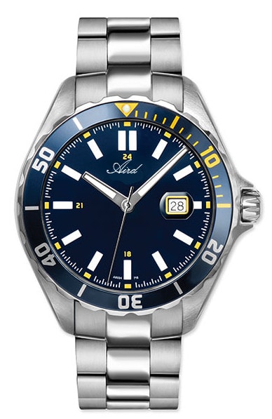 Montre Aird pour Homme en Acier Mouvement Suisse ETA  Verre Saphir Bracelet Acier  Étanche 10 Atm