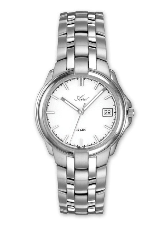 Montre Aird  pour dame en acier Mouvement suisse Eta Verre saphir cadran blanc étanche 5 Atm