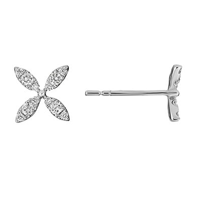 Boucles d'oreilles en or blanc 14 Karats en forme de fleur sertie de diamants