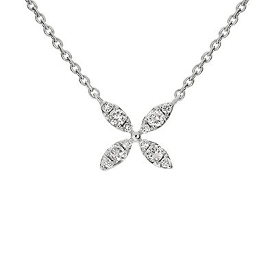 Pendentif en or blanc 14 karats en forme de fleurs sertie de diamants poids total des diamants 0,16 carats